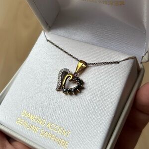Sapphire Diamond Heart Pendant Necklace 18k Gold over Sterling Silver